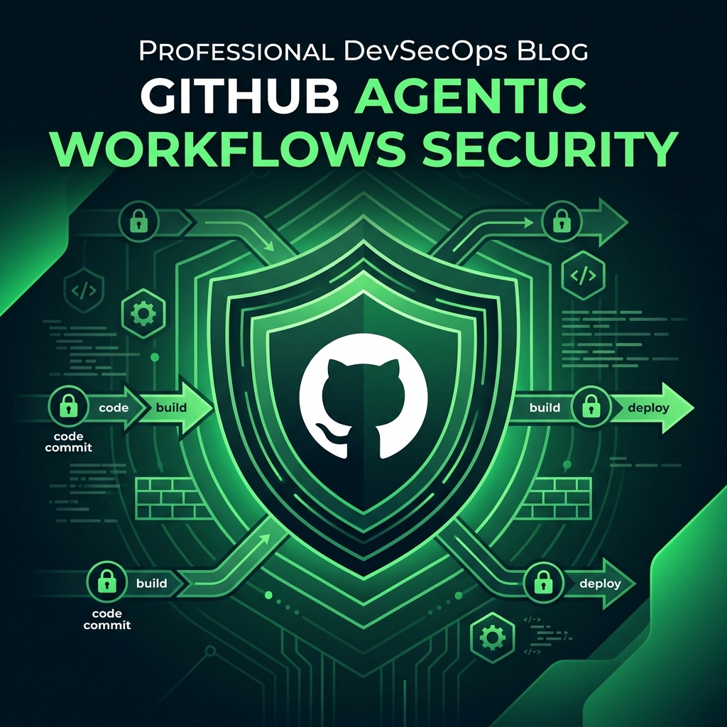 GitHub Agentic Workflows Security — Octocat inside layered security shield with CI/CD pipeline