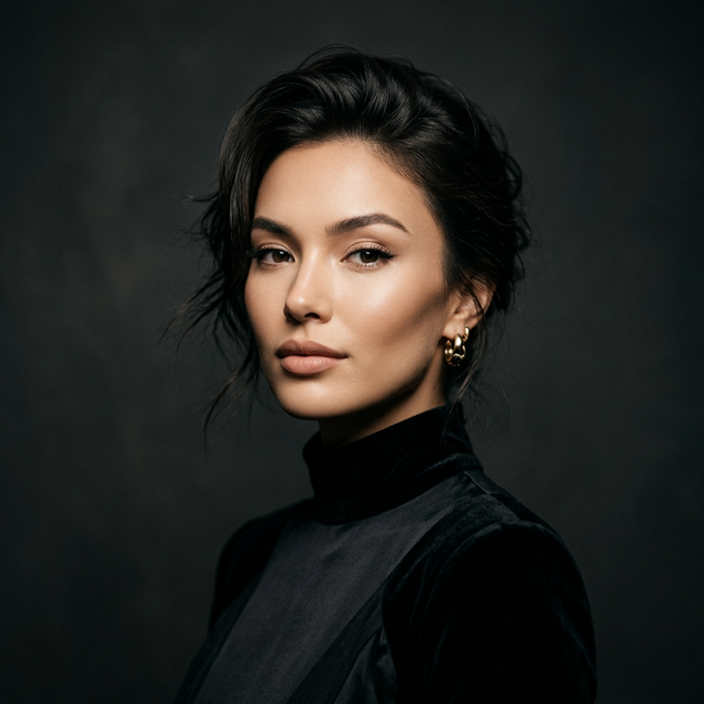 Butterfly Lighting — single above-front key light creating glamorous butterfly shadow under nose