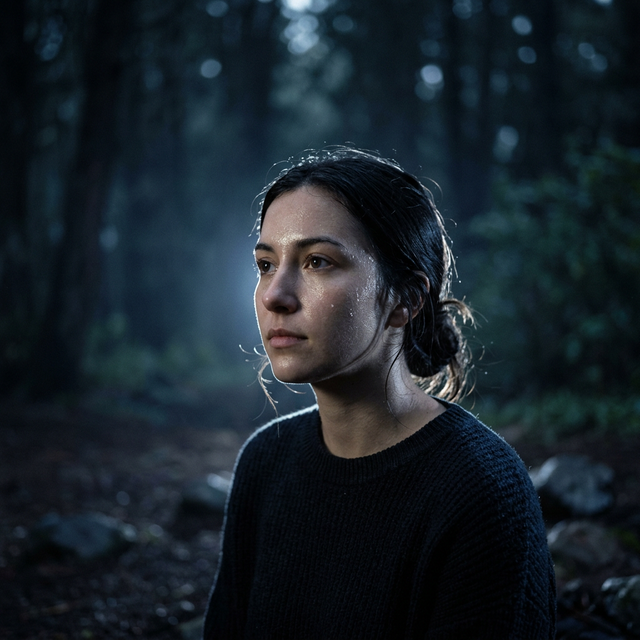 Lunar Glow — moonlight with specular reflection on skin moisture creating real cinematic night atmosphere